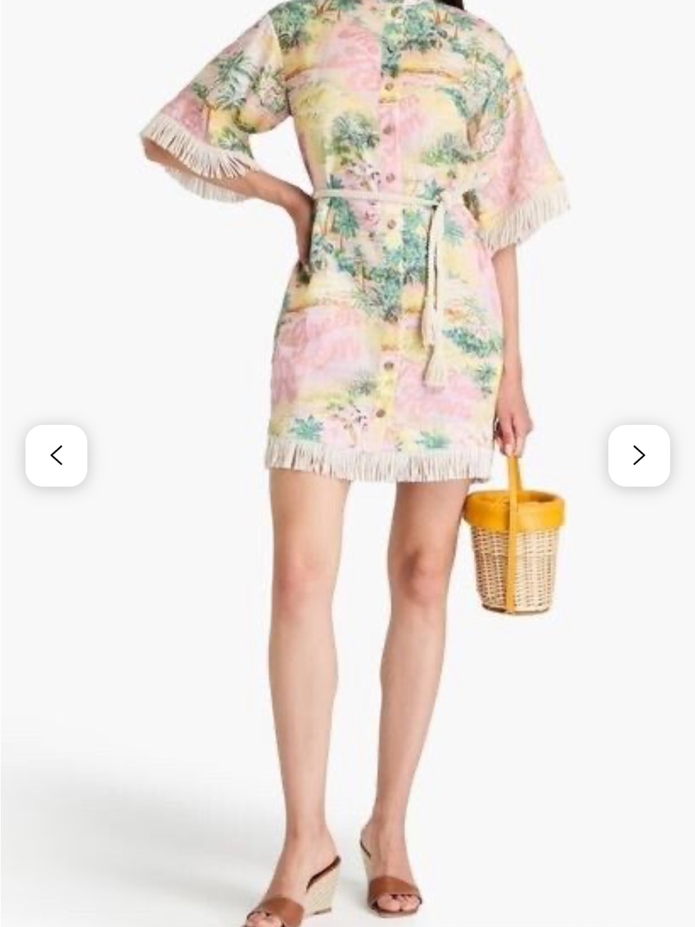 Button-Front Fringe Hem Mini Dress in Pastel Floral